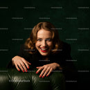 Smiling Woman with Red Lips and Vintage Style