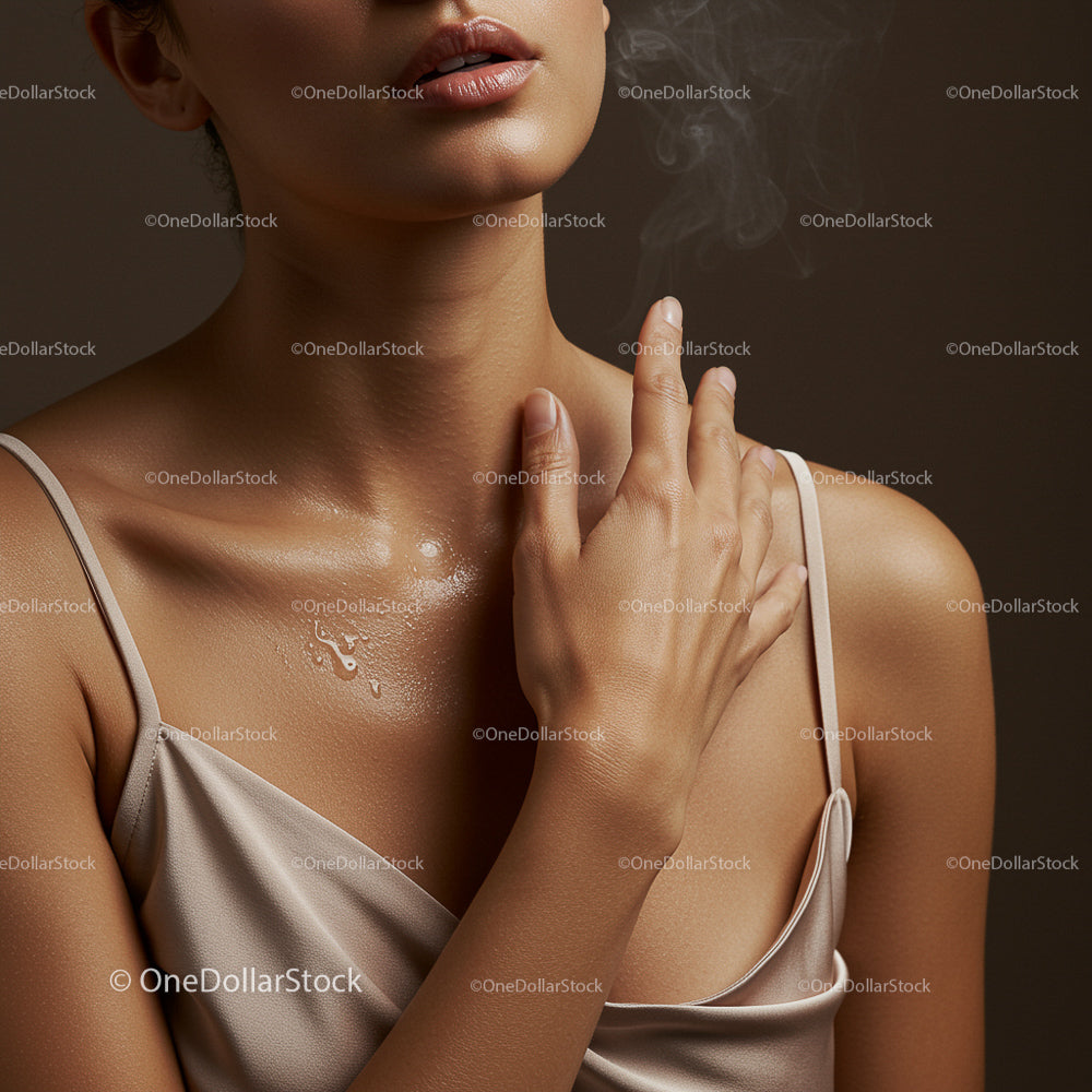 Elegant Woman with Glowing Skin in Satin Dress