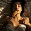 Young Woman Enjoying Ice Cream in Soft Lighting