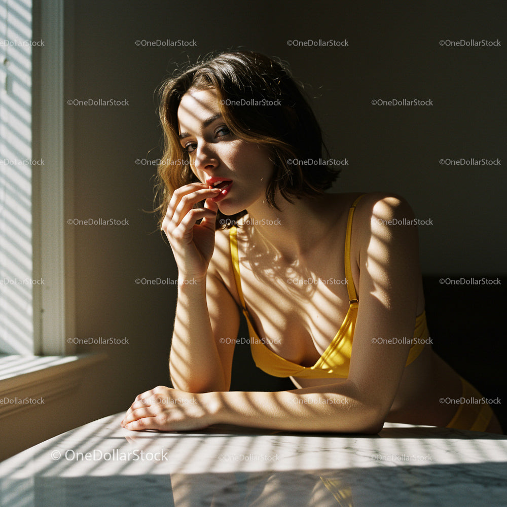 Woman in Yellow Clothing in Sunlit Room