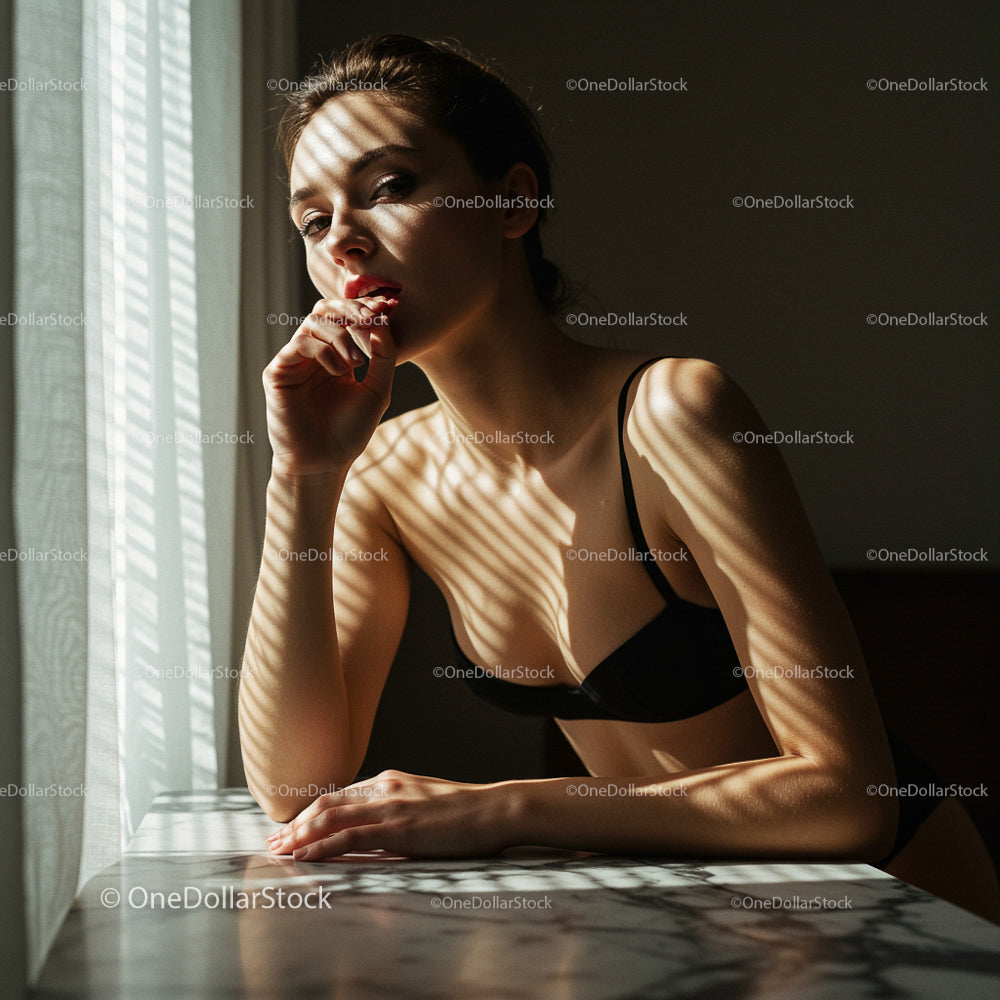 Woman in Lingerie Relaxing in Sunlit Room