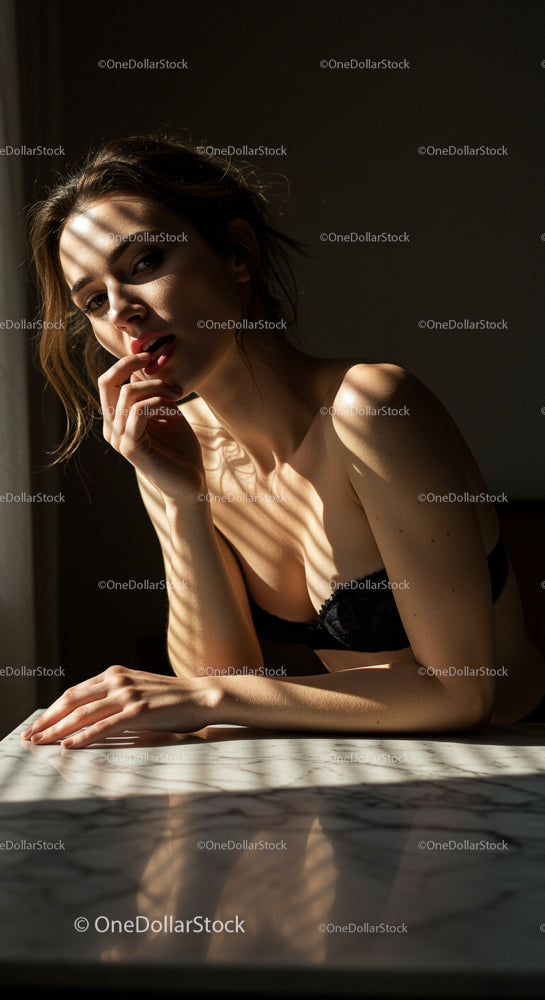 Woman Basking in Morning Sunlight with Elegant Shadows