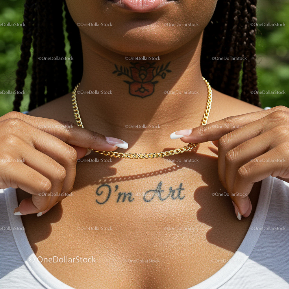 Close-Up of Tattoo and Gold Chain with Summer Vibes