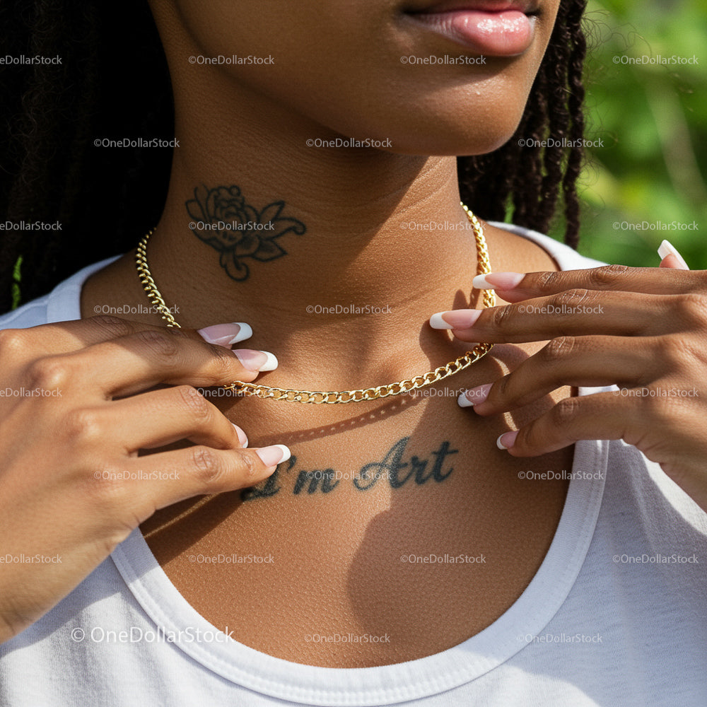 Gold Chain Necklace with Artful Tattoo Detail