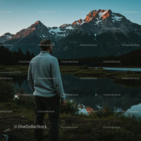 Solitude by the Mountain Lake at Sunset