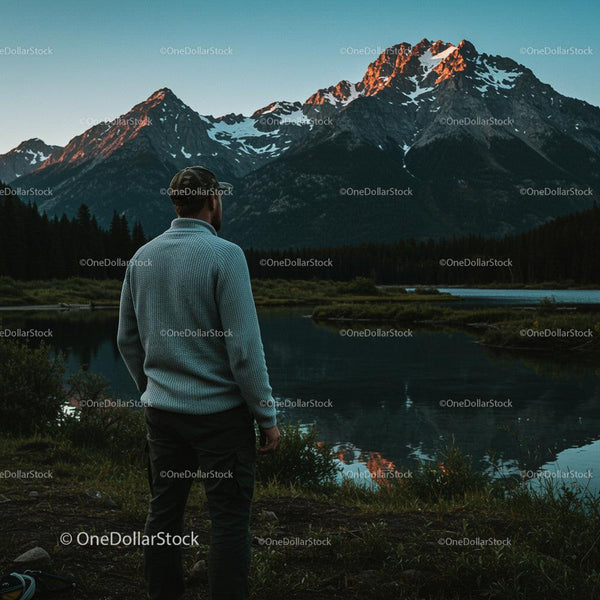 Solitude by the Mountain Lake at Sunset