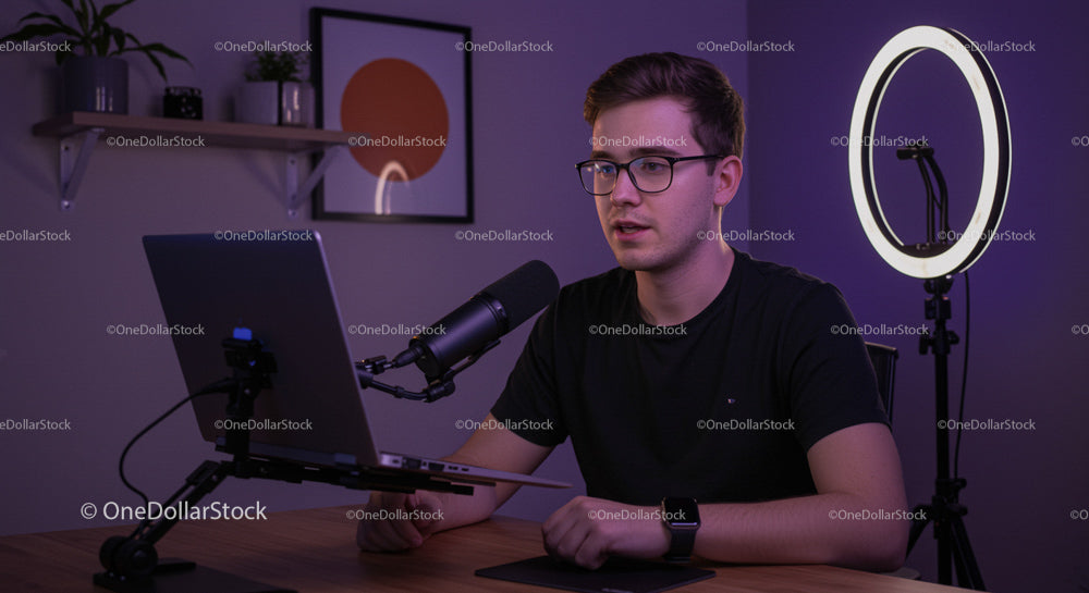 Man Recording Podcast in Modern Digital Studio