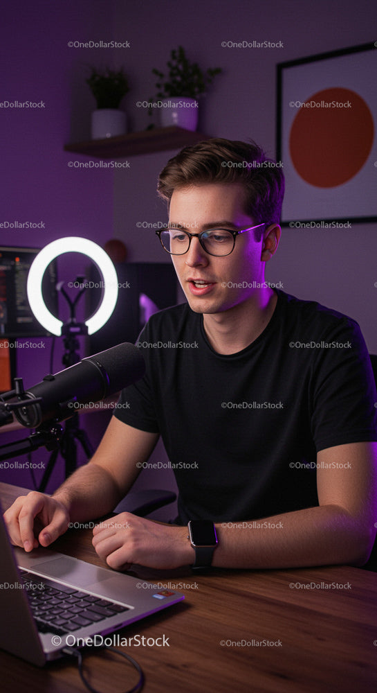 Young Podcaster in Modern Home Studio Setting