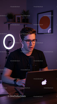 Young Man Recording Podcast in Modern Home Studio