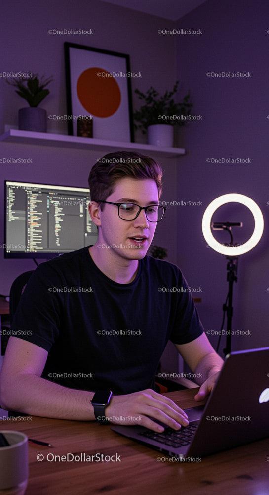 Tech Developer Working at Modern Home Office Setup