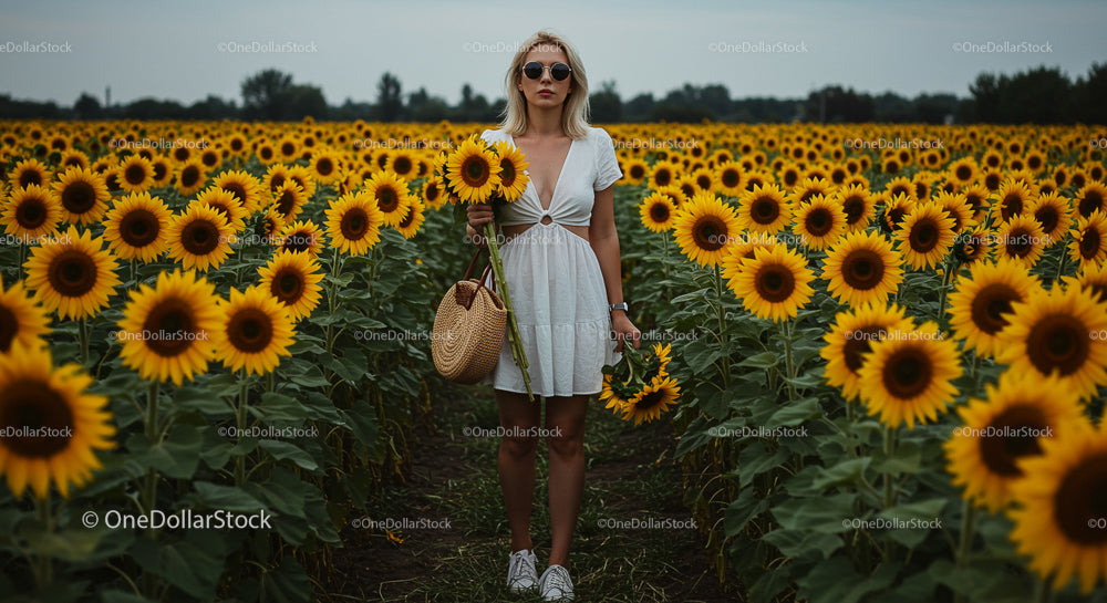 Woman in White Dress Among Vibrant Sunflowers
