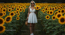 Blonde Woman in White Dress Amidst Sunflower Field