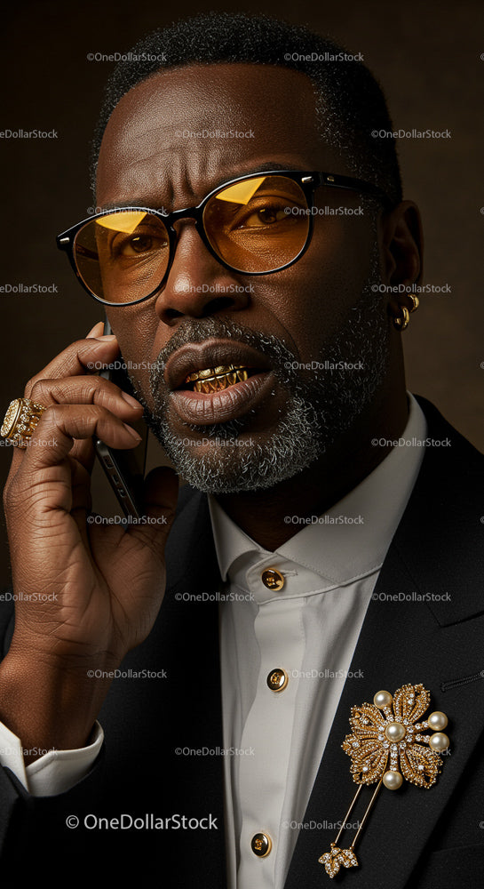 Sophisticated Man with Stylish Glasses and Golden Accents
