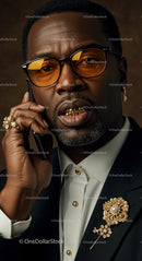 Stylish Businessman with Gold Accessories on Phone Call