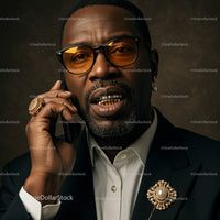 Stylish Man in Elegant Suit Wearing Gold Accessories