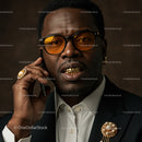 Stylish Man in Suit Making a Call with Gold Accessories