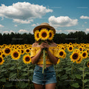 Woman in a Sunflower Field on a Sunny Day