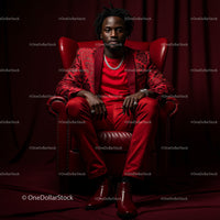 Elegant Man in Red Suit Seated in Luxurious Armchair