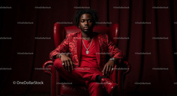 Man in Red Suit Sitting Confidently in Elegant Armchair