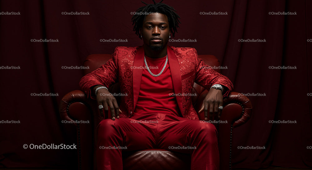 Sophisticated Man in Luxurious Red Suit Relaxing on Chair