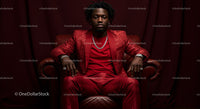 Sophisticated Man in Luxurious Red Suit Relaxing on Chair