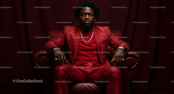 Sophisticated Man in Luxurious Red Suit Relaxing on Chair