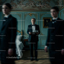 Sophisticated Waiter in Elegant Hotel Room Setting
