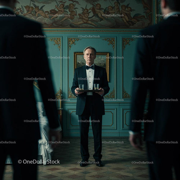 Butler Serving Drinks in Luxurious Vintage Room