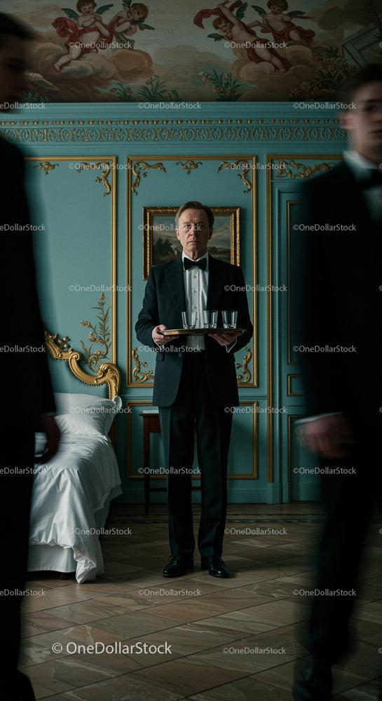Waiter in Black Tie in Luxurious Vintage Room