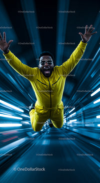 Man in Yellow Jumpsuit with Dynamic Motion Effect