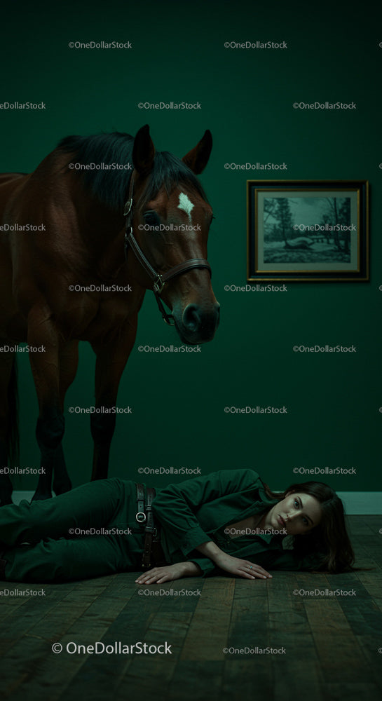 Horse and Woman in Artistic Indoor Setting