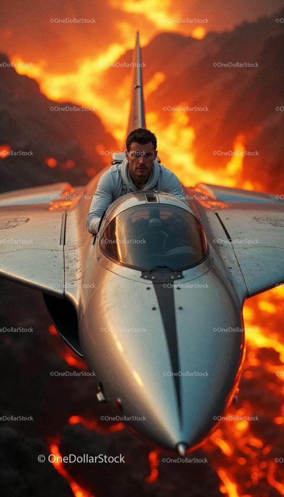 Daring Pilot Navigates Jet Over Molten Lava Landscape