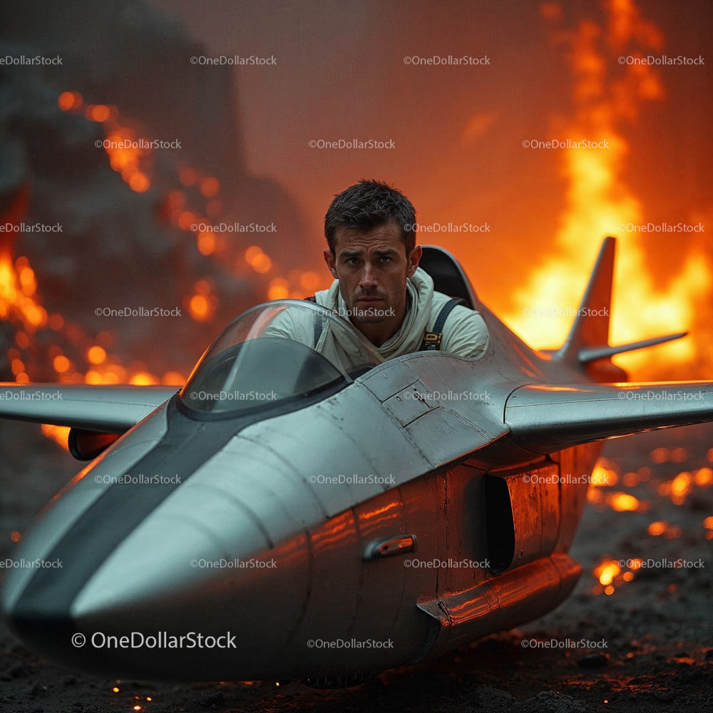 Pilot in Fighter Jet Surrounded by Intense Flames