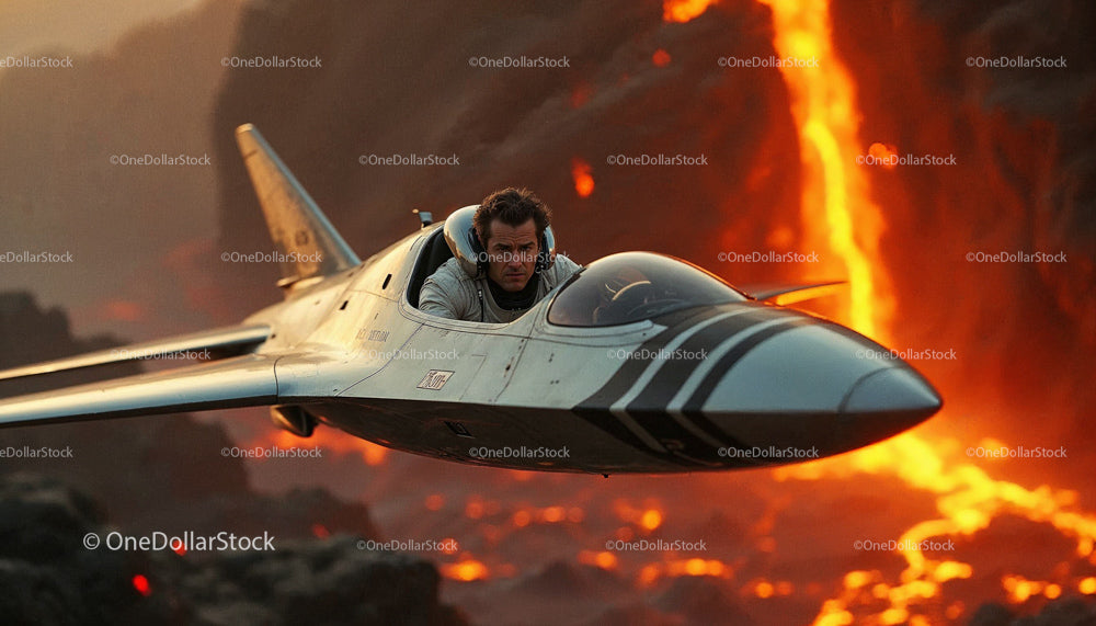 Pilot Navigating Jet Near Flowing Volcano Lava