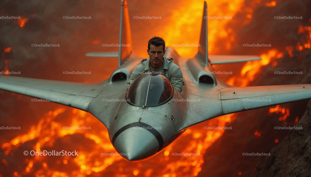 Pilot Maneuvering Fighter Jet Over Volcanic Eruption