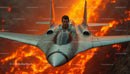 Pilot Maneuvering Fighter Jet Over Volcanic Eruption