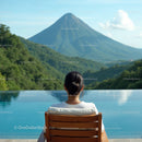 Woman Relaxing by Infinity Pool with Mountain View