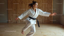 Female Martial Artist Performing Karate in Dojo