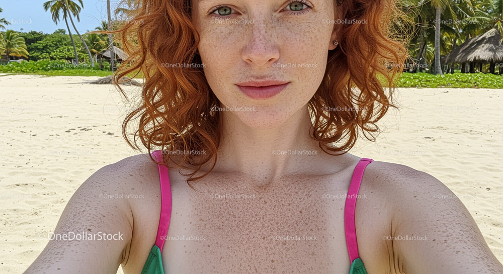 Red-Haired Woman Taking Selfie on Tropical Beach