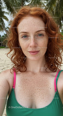 Woman with Red Hair and Freckles on Tropical Beach