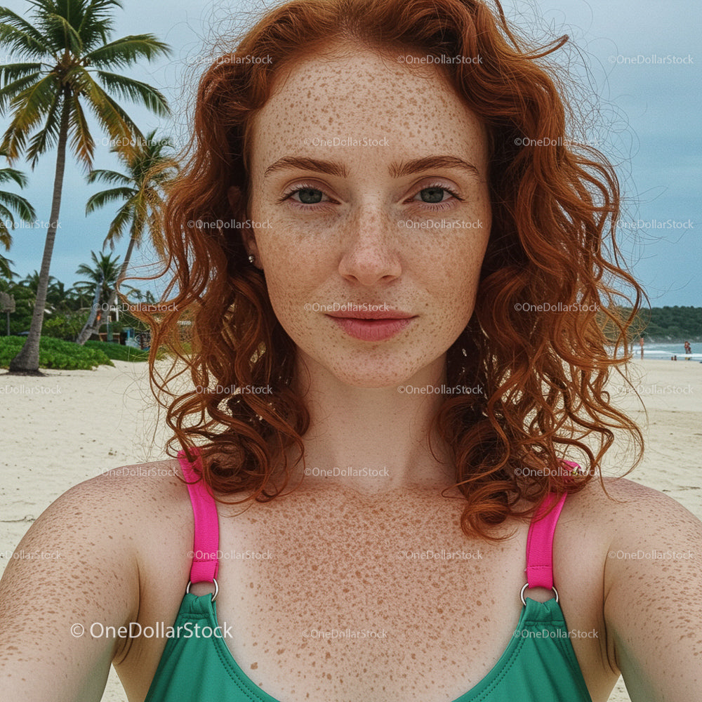 Young Woman with Red Hair Enjoying a Tropical Beach Day