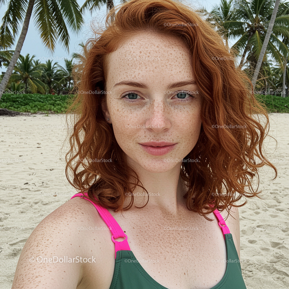 Redhead Woman Relaxing on a Sandy Tropical Beach