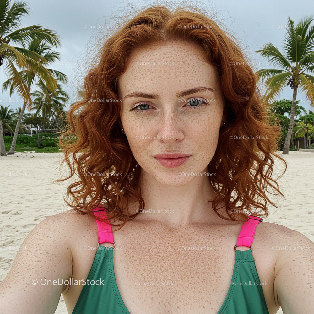 Red-Haired Woman Enjoying a Tropical Beach Getaway