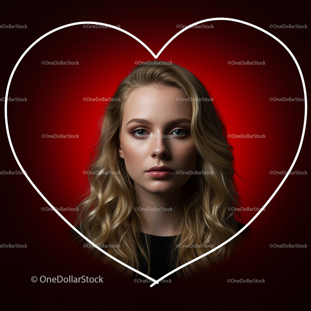 Elegant Blonde Woman Framed in Glowing Heart