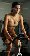 Focused Woman Cycling Indoors for a Fitness Workout