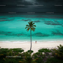 Tropical Beach with Palm Tree and Turquoise Waters