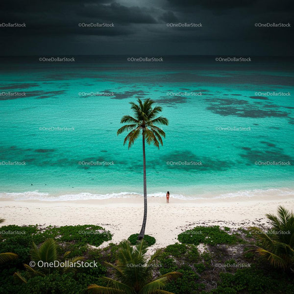 Tropical Beach with Palm Tree and Turquoise Waters