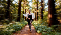 Woman Running Through Lush Green Forest Path