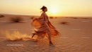 Woman Running Through Desert at Sunset