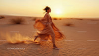 Woman Running Through Desert at Sunset